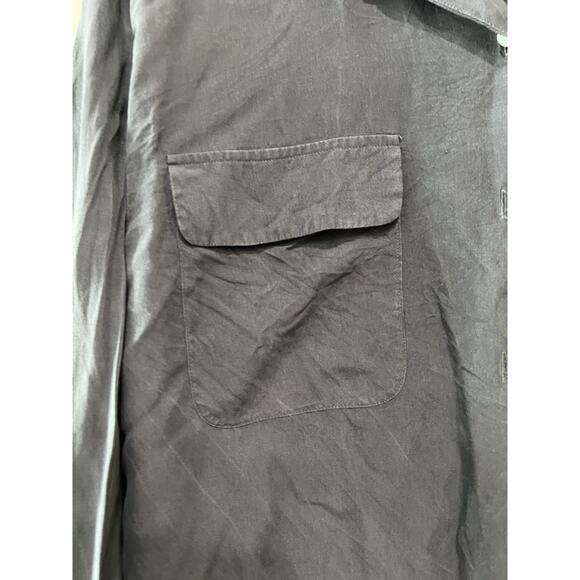 Black Silk Long Sleeve Button Down Shirt Women Capsule minimalist goth Size 16 - Picture 6 of 7